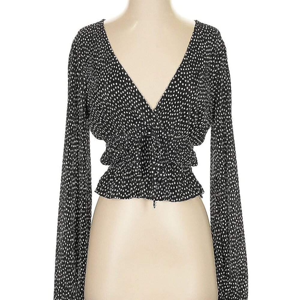NWOT Zara Polka Dot Black White Long Sleeve Blouse Small